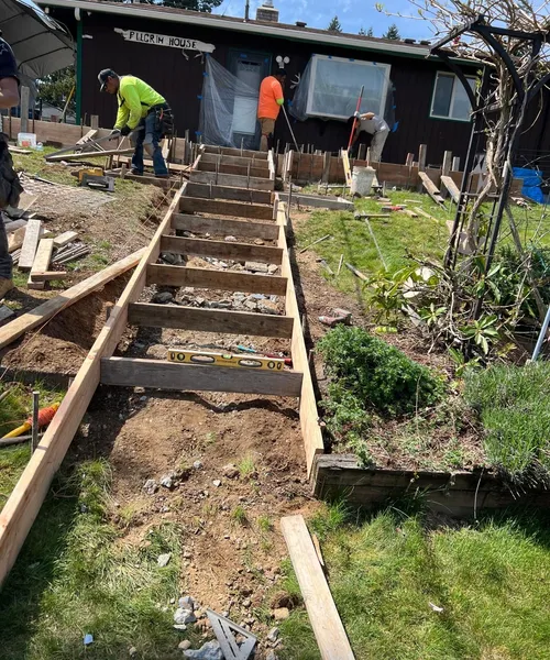 Broom Finish Patio,Stairs System And Planters in Kent 